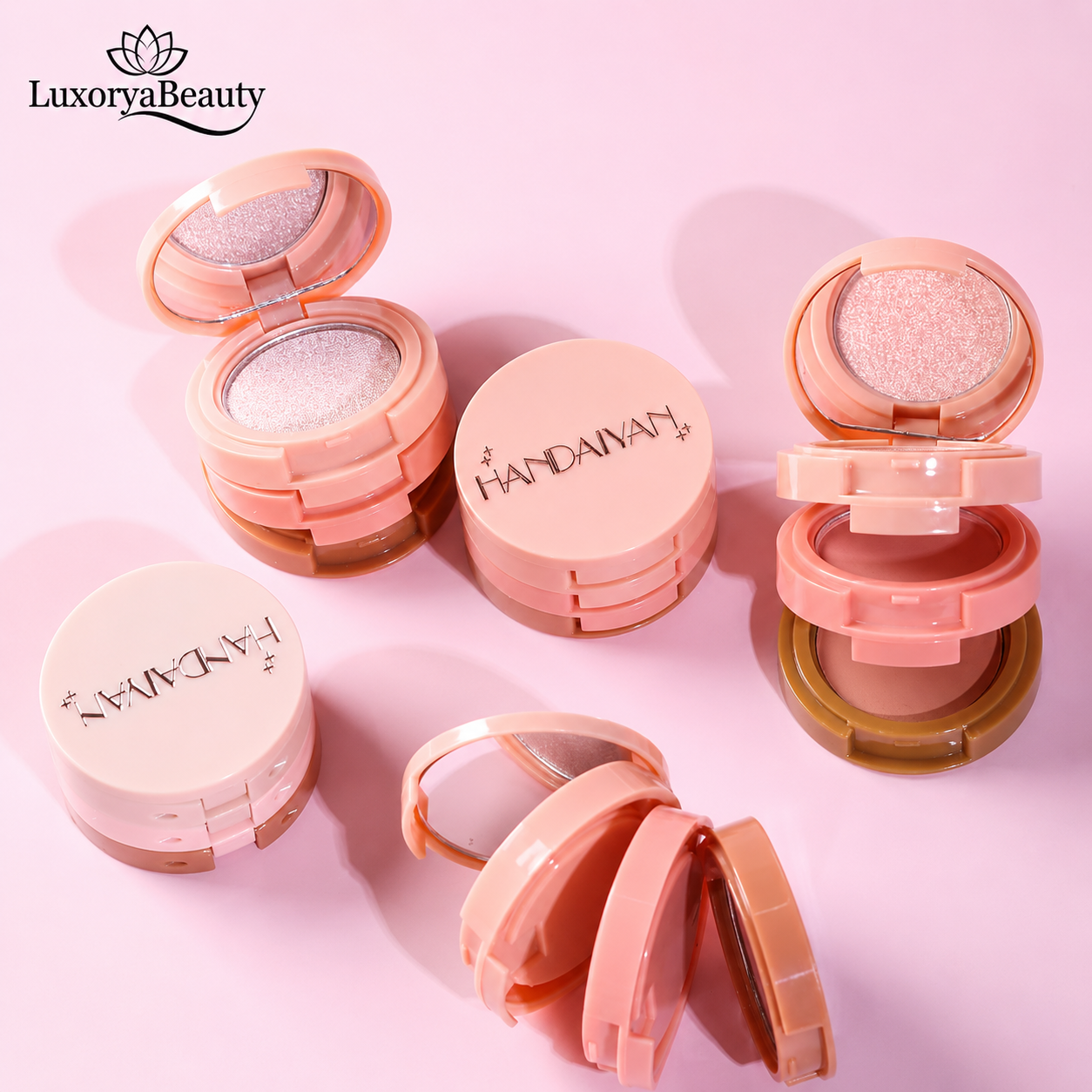 Paletă Iluminator, Blush și Contouring 01 Handaiyan 3 în 1 Palette H3013 - Culori Mixte, Finish Natural și Luminos