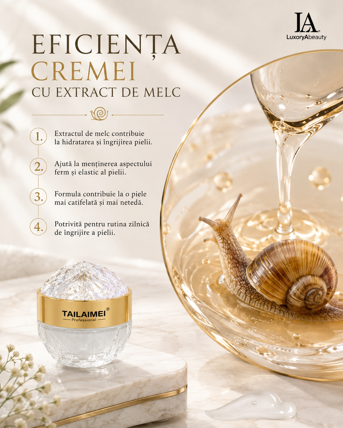 Set 2 Creme de Față TAILAIMEI Professional cu Extract de Melc – Cremă Hidratantă și Regenerantă pentru Îngrijirea Tenului, 2 x 60 gr