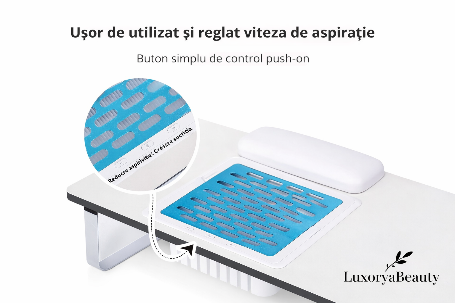 Aspirator Manichiură cu Suport Mână T1 Global Fashion – Hotă Profesională 100W, Extractor Praf Unghii, Masă Portabilă Salon