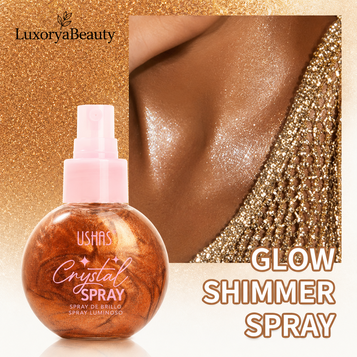 Spray Iluminator Față & Corp 04 USHAS UC103A Crystal Spray – Efect Strălucitor cu Particule Fine Shimmer