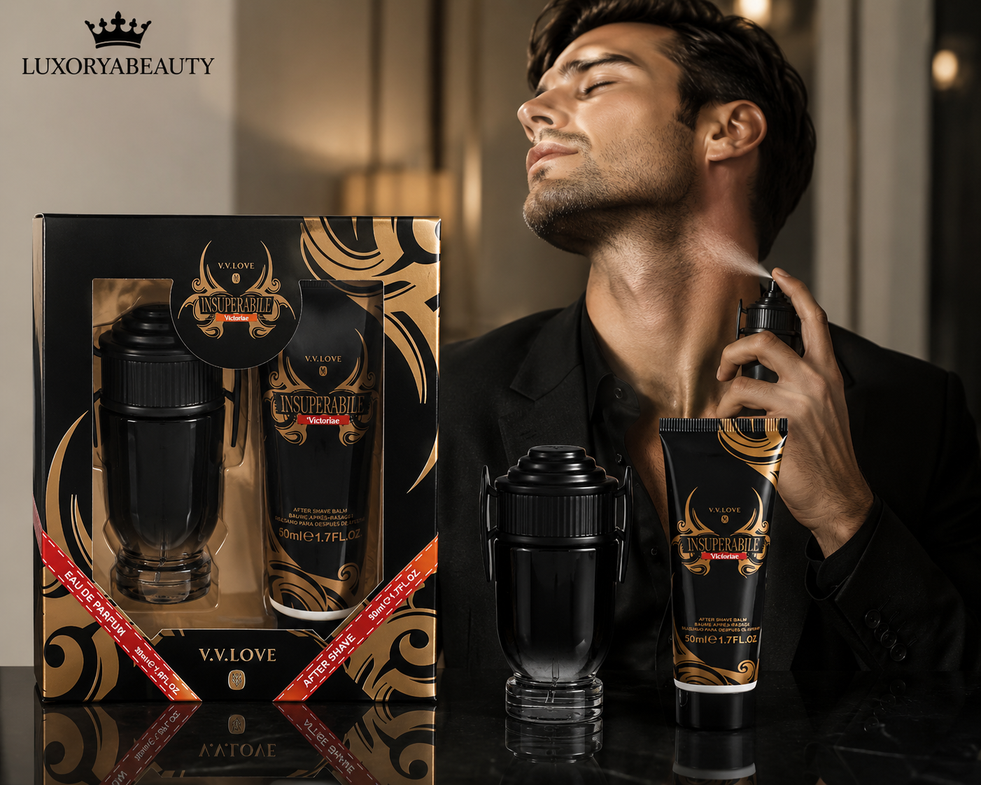 Set Cadou Bărbați Insuperabile Negru – Parfum 30 ml + After Shave Balm 50 ml