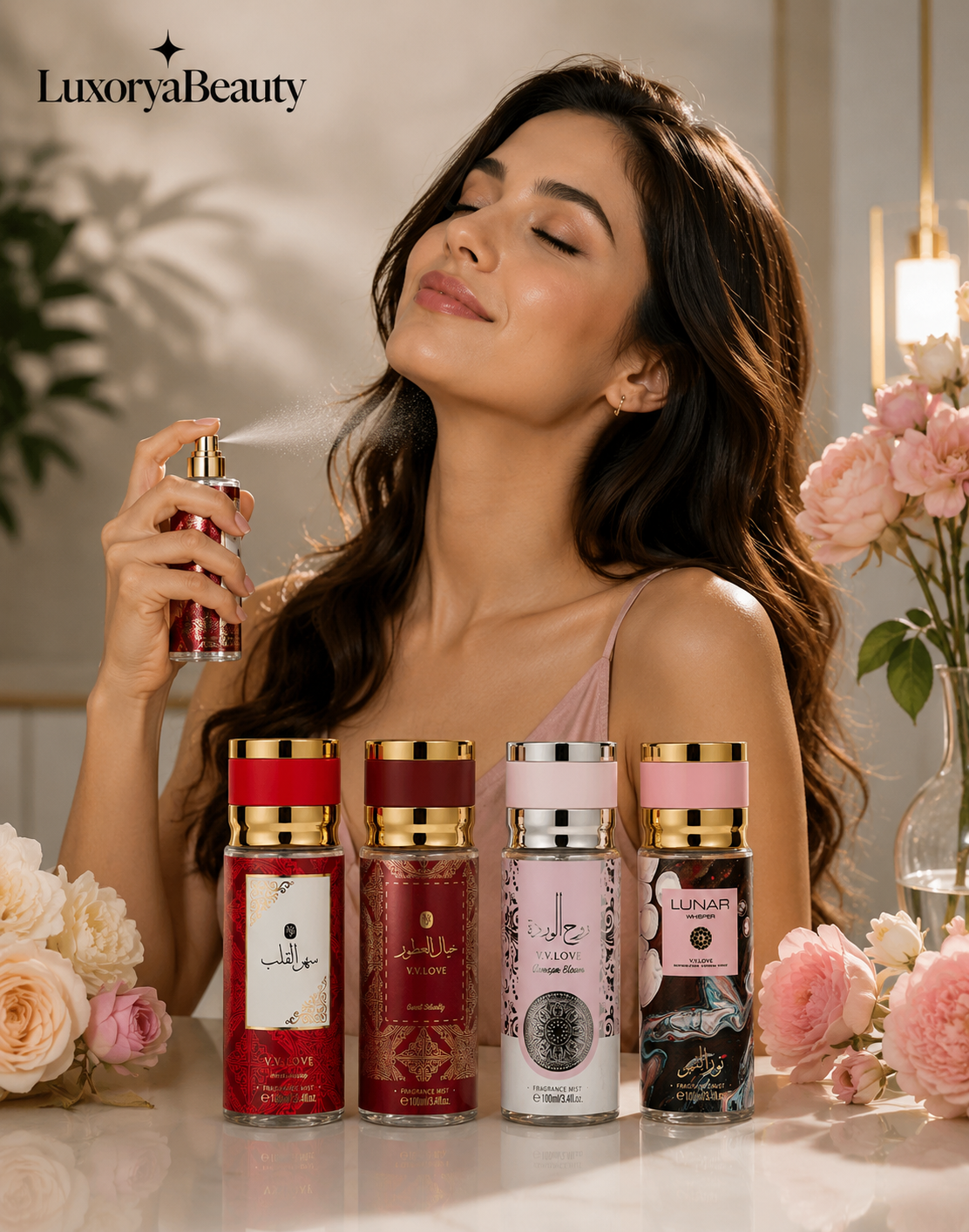 Set 4 Sprayuri Parfumate Arăbești pentru Femei VL9058-61 – 4 Arome Orientale Elegante, 4 x 100 ml, Persistență Îndelungată