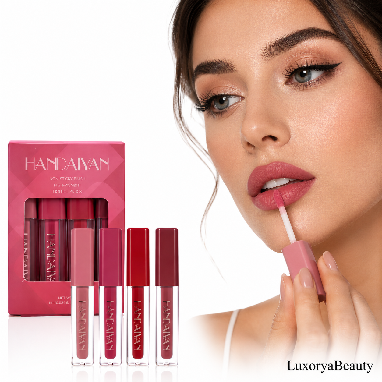 Set 4 Rujuri Lichide HANDAIYAN – Rezistență Îndelungată, Culori Intense, Finish Mat și Lucios,