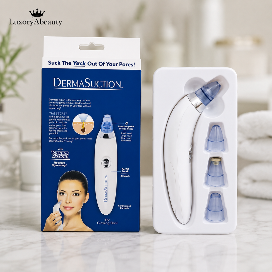 Aspirator Facial Derma Suction - 4 Capete de Curățare, Accesoriu Sonic Peeling și 2 Trepte de Aspirație: Ten Perfect, Fără Puncte Negre și Sebum