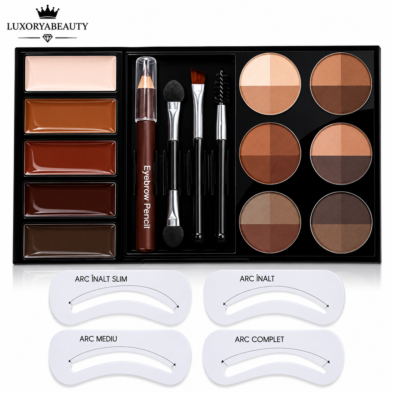 Trusă Profesională pentru Sprâncene cu Fard, Ceară, Creion, Pensule și Șabloane - Handaiyan Brow Powder Set H2006