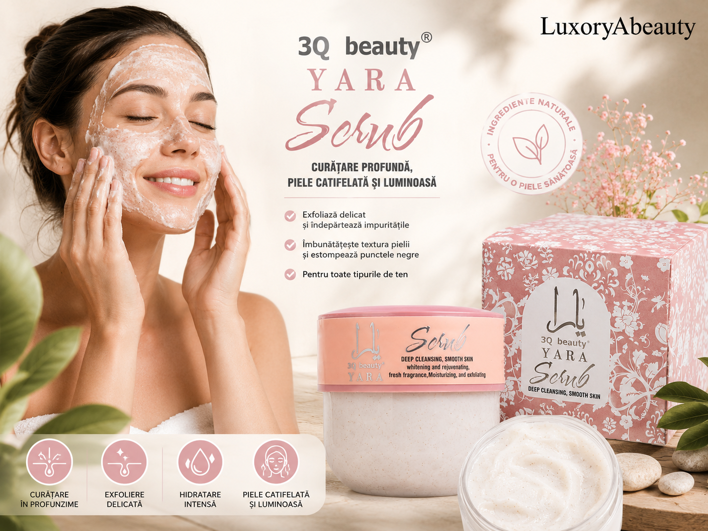 Scrub Facial 3Q Beauty Yara – Exfoliant pentru Curățare Profundă și Îngrijirea Pielii, 350 ml