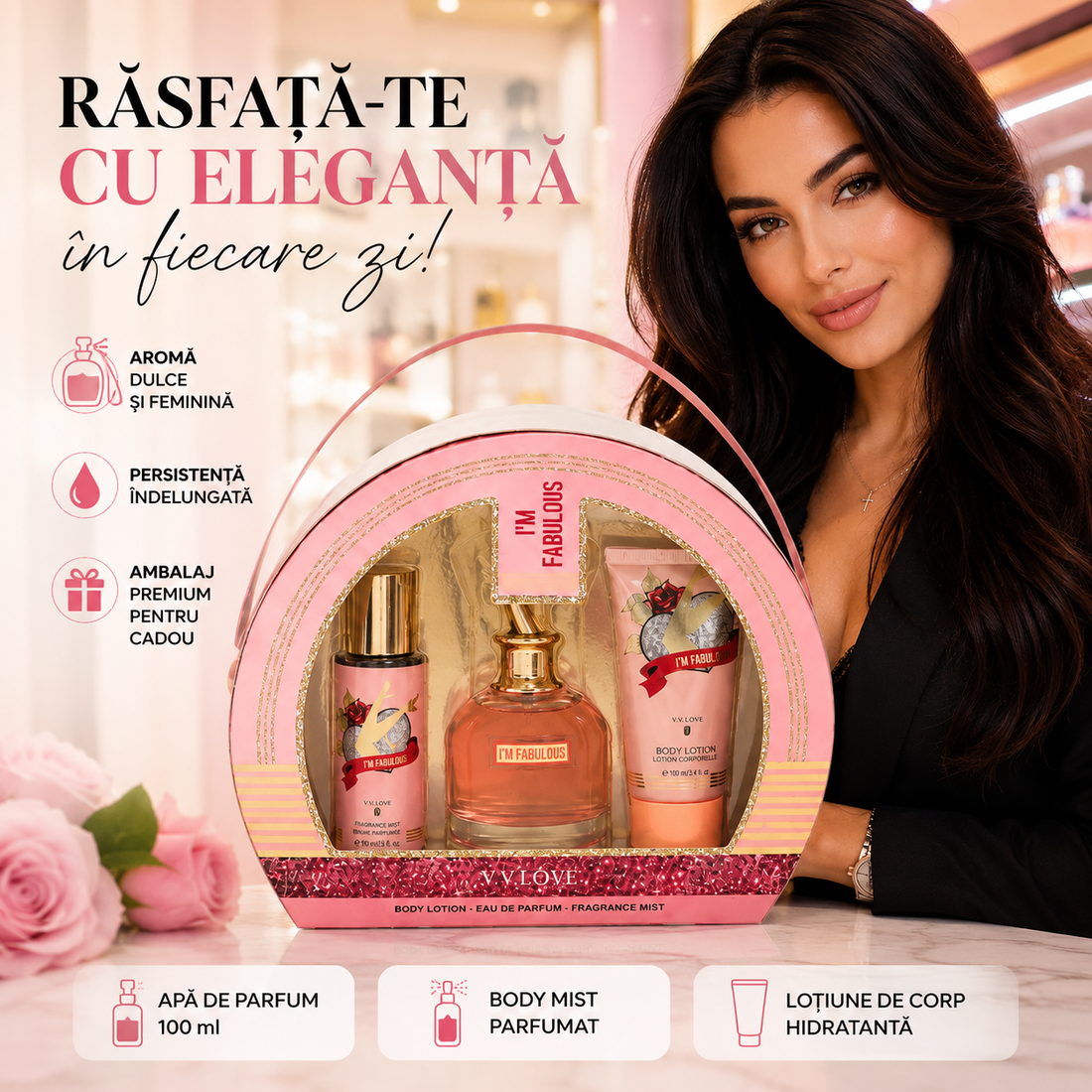 Set Parfum Damă 3 Piese 100 ml – Aromă Dulce, Elegantă, Premium
