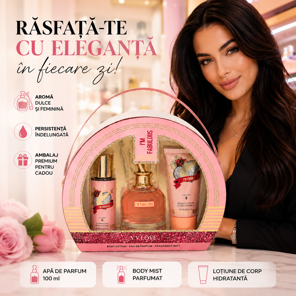 Set Parfum Damă 3 Piese 100 ml – Aromă Dulce, Elegantă, Premium