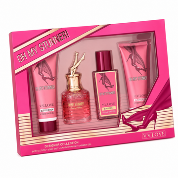 Set parfum Damă Oh My Stunner 4 Piese cu Parfum Dulce- Body Mist, Loțiune de Corp și Gel de Duș