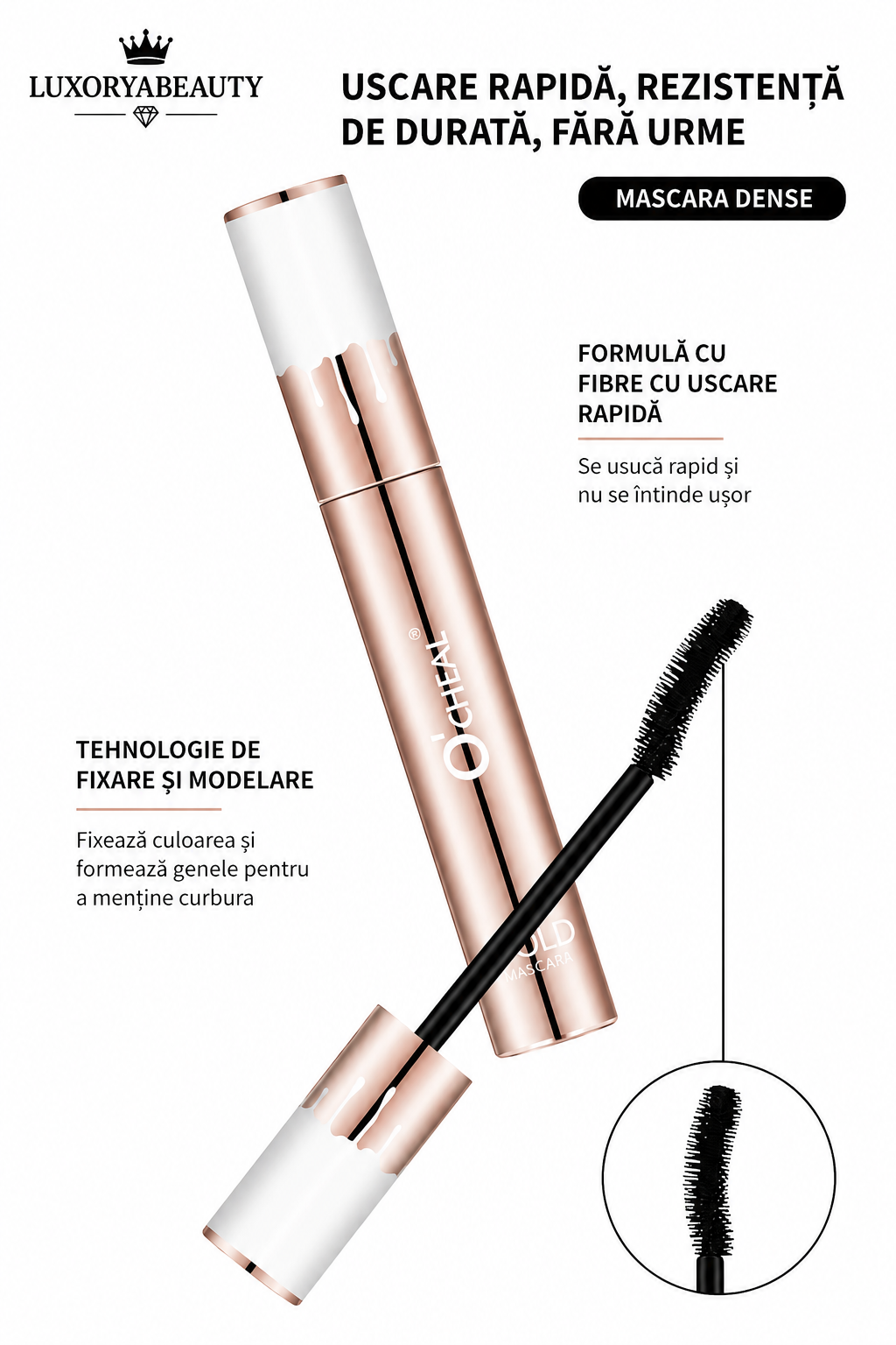 Rimel Negru Ocheal Gold Mascara Waterproof – Efect de Alungire, Volum Natural și Uscare Rapidă