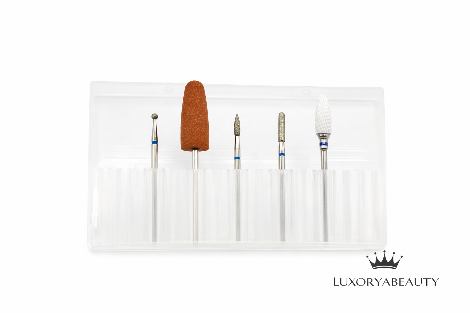 Set bituri manichiură 5 bucăți brâu albastru – capete freză unghii profesionale pentru gel, polygel și cuticulă