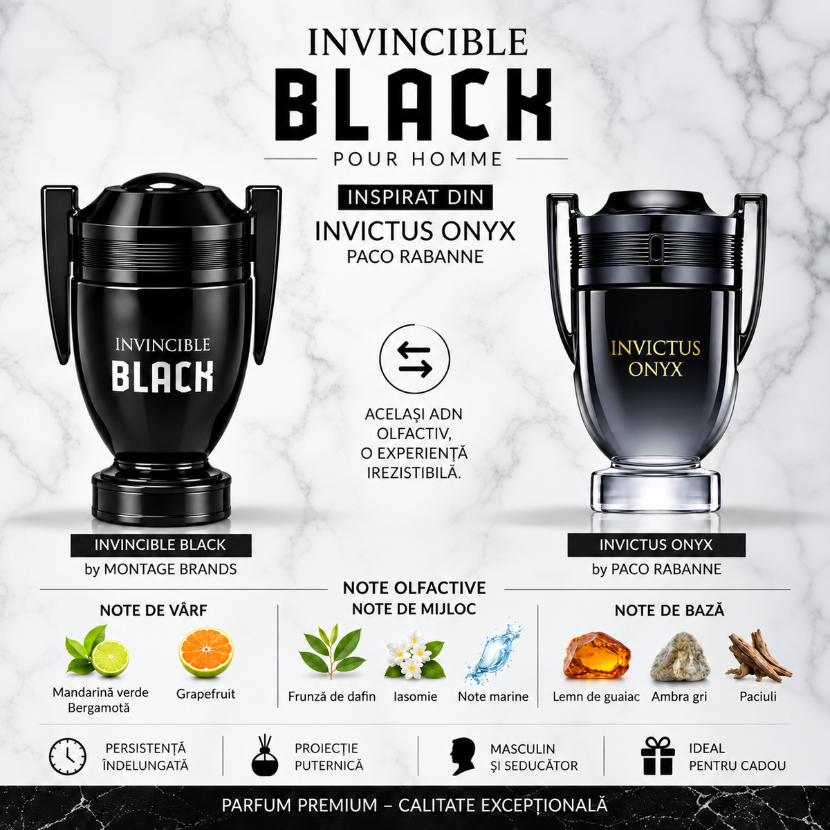 Parfum barbati  Invincible Black 100 ml / inspirat din  Invictus Onyx