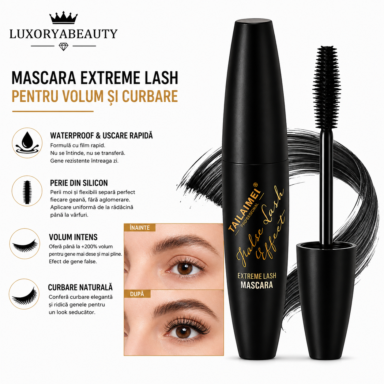 Rimel Big Eye 24H Waterproof pentru Volum și Alungire Extremă – Negru Intens, Rezistent la Apă, Efect Gene False
