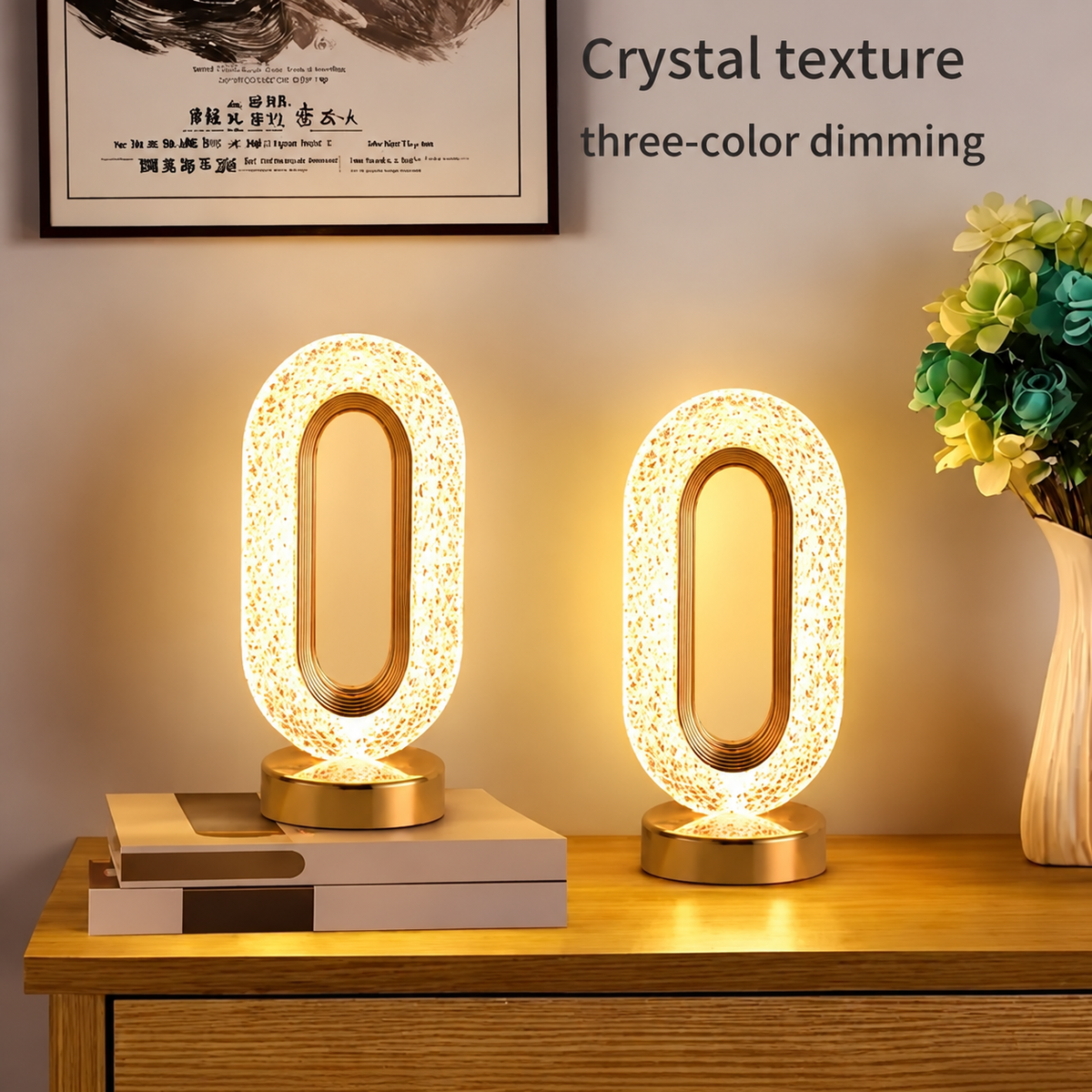 Lampă LED Decorativă 26x12x10cm, Ovală cu Suport si Touch Control, Model Cristal cu 3 Moduri de Lumina
