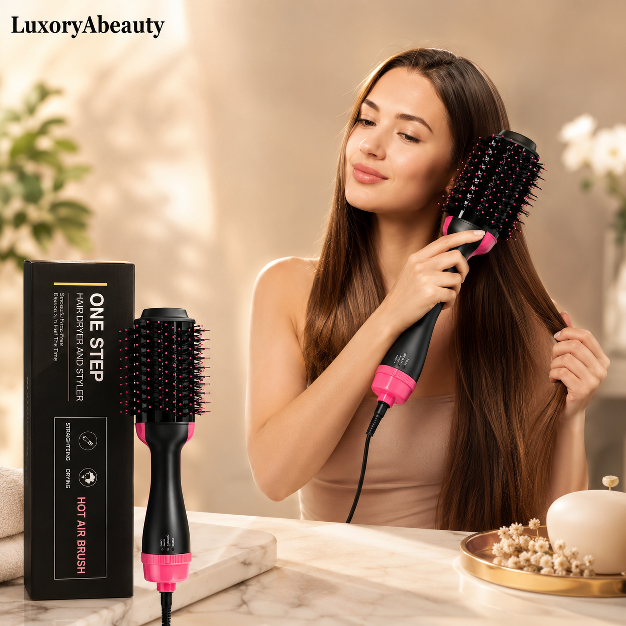 Perie Uscător Electric PerfectHair - 3 Setări Reglabile, Uscare și Coafare Simultană, Tehnologie cu Ioni Anti-Statici, Volum și Strălucire: Coafură de Salon la Tine Acasă, Rapid și Fără Electrizare
