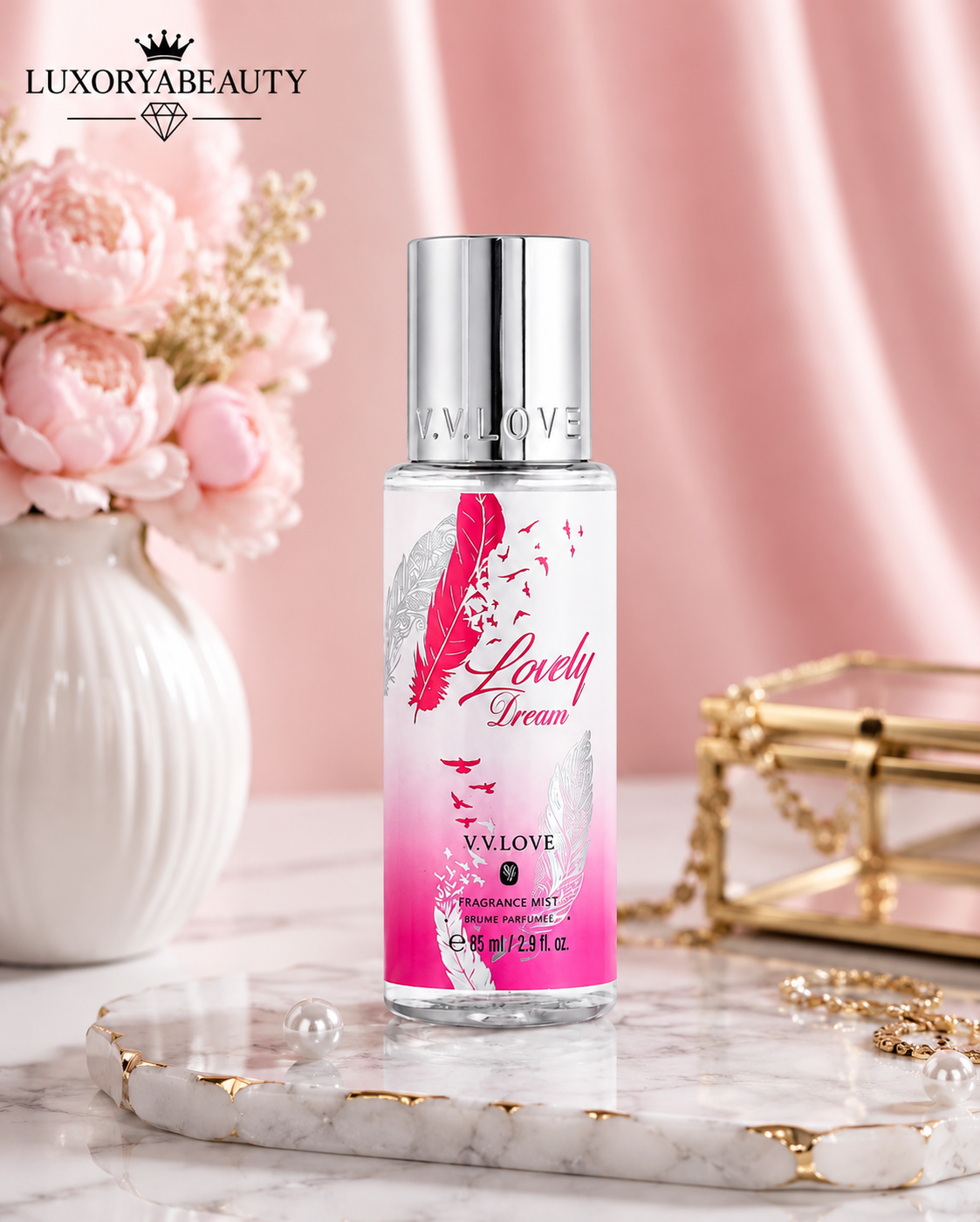 Set 4 Sprayuri Parfumate pentru Corp V.V.LOVE 85 ml x 4 – Fragrance Mist Damă cu Arome Florale, Dulci și Elegante