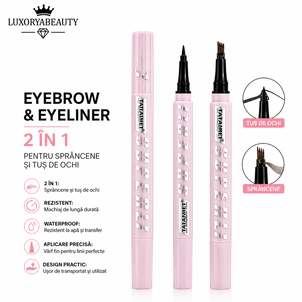 Cariocă Sprâncene Tip Fire de Păr și Tuș Eyeliner 2 în 1 TLM-E145 Waterproof – Definire Naturală și Precizie Profesională