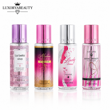 Set 4 Sprayuri Parfumate pentru Corp V.V.LOVE 85 ml x 4 – Fragrance Mist Damă cu Arome Florale, Dulci și Elegante