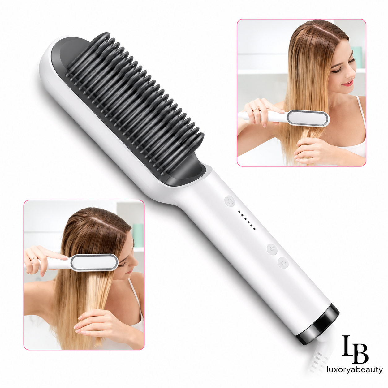 Perie de Îndreptat Părul cu Înveliș Ceramic și Temperatură Reglabilă în 5 Trepte – Încălzire Rapidă, Anti-Frizz, Styling Profesional | LuxoryaBeauty