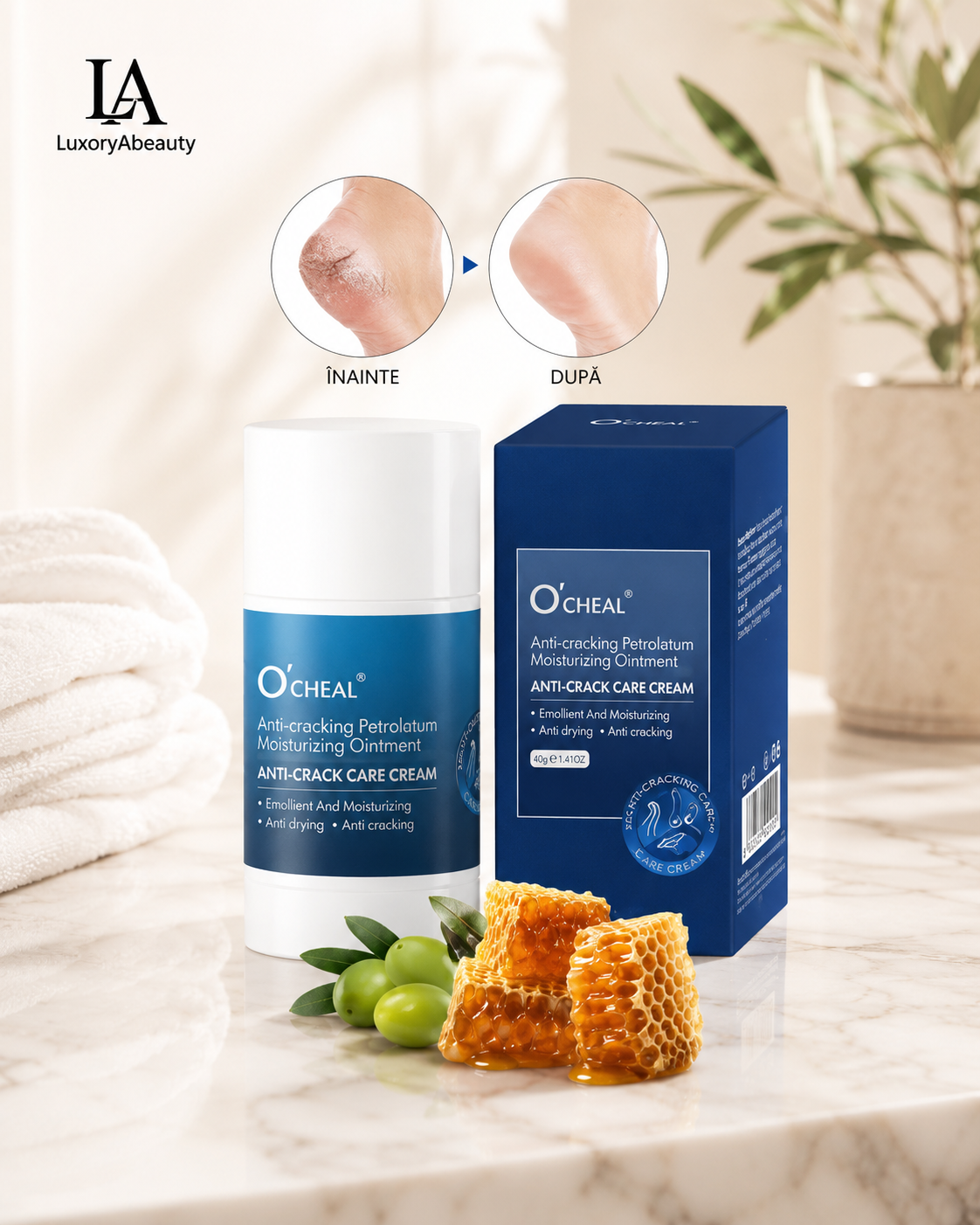 Set 2 Creme pentru Călcâie Crăpate, Mâini și Coate , Hidratare intensă Cu vitamina E și ceară de albine, stick/roll-on, 2x35g