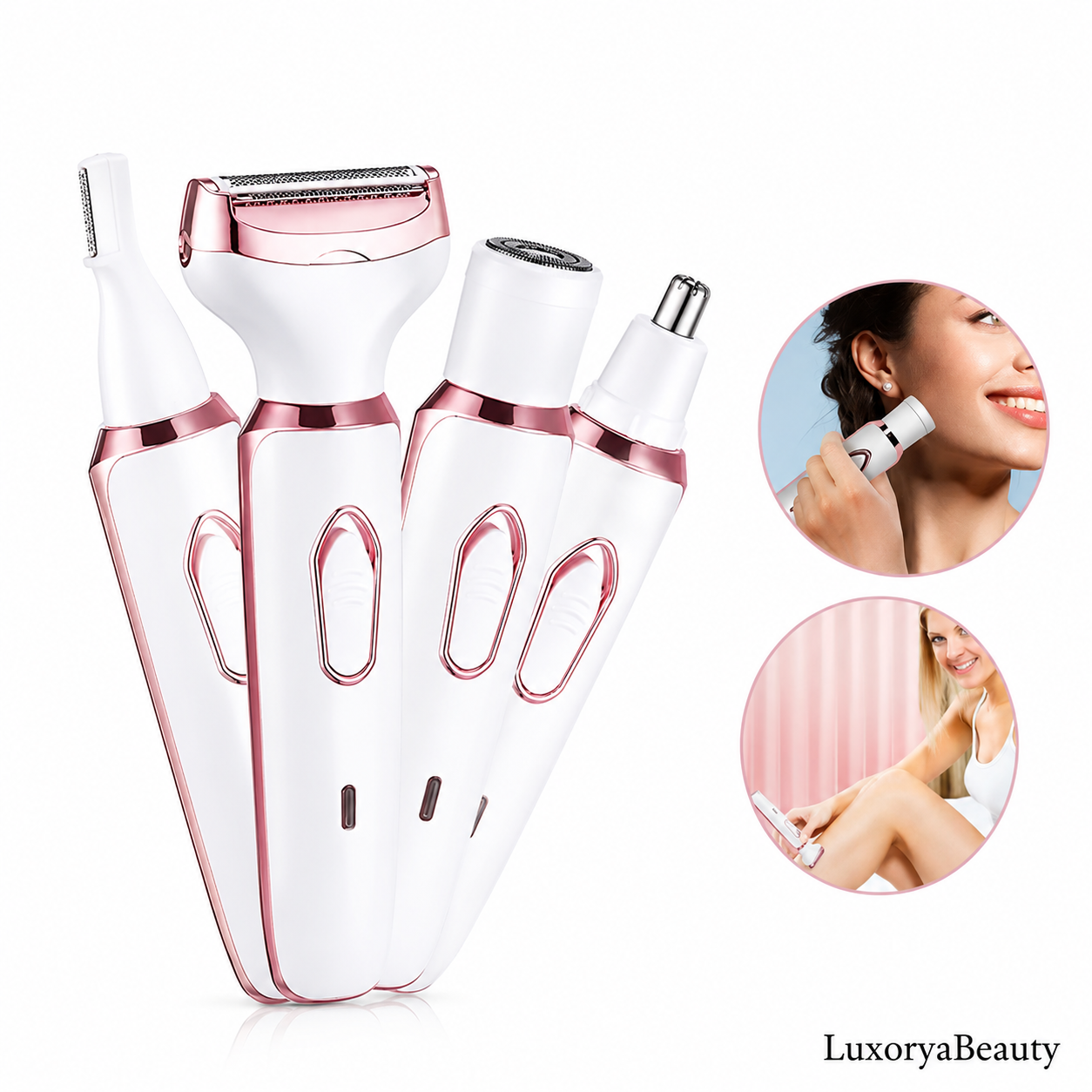 Aparat de Ras Electric 4-în-1 pentru Femei + Ulei de Corp Cadou | Epilator Facial și Corporal Reîncărcabil USB