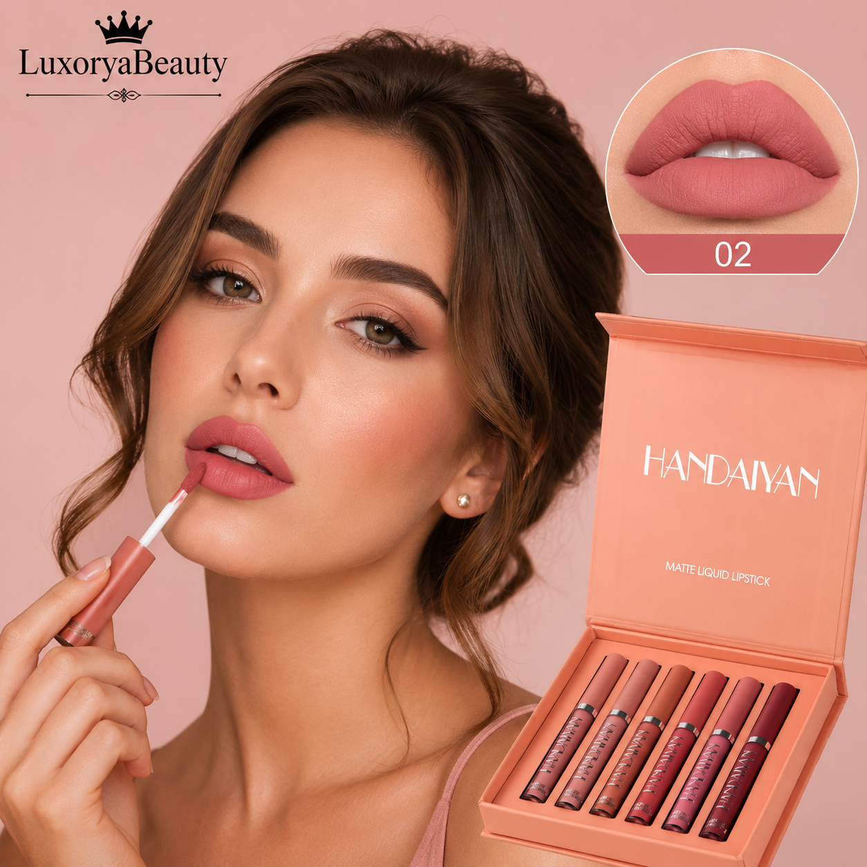Set Rujuri Lichide Mate Handaiyan 1011B – SET B, 6 Nuanțe Nude & Rose, Rezistente la Transfer