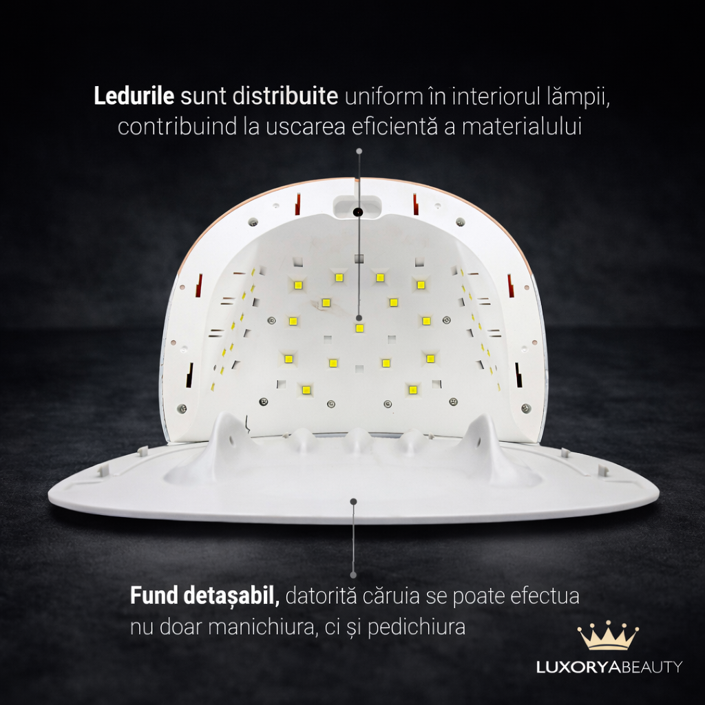 Lampă UV LED Unghii 48W G8 Peach – 33 LED-uri, Timer 10-99s, Ecran Digital, Bază Detașabilă, Profesională Salon & Acasă