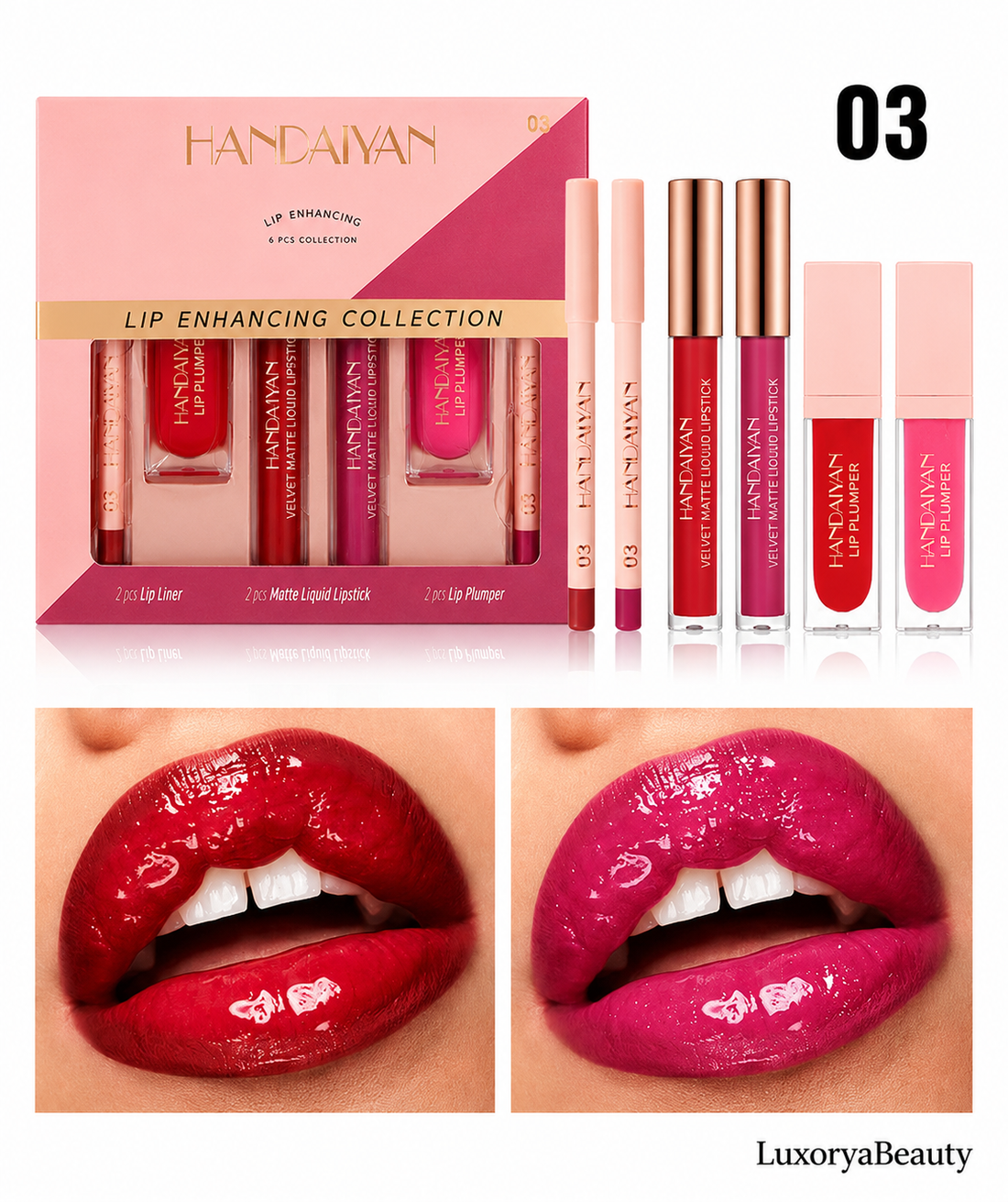Set Machiaj Buze HANDAIYAN H1114 – 6 Produse Buze Definite, Volum și Rezistență Îndelungată