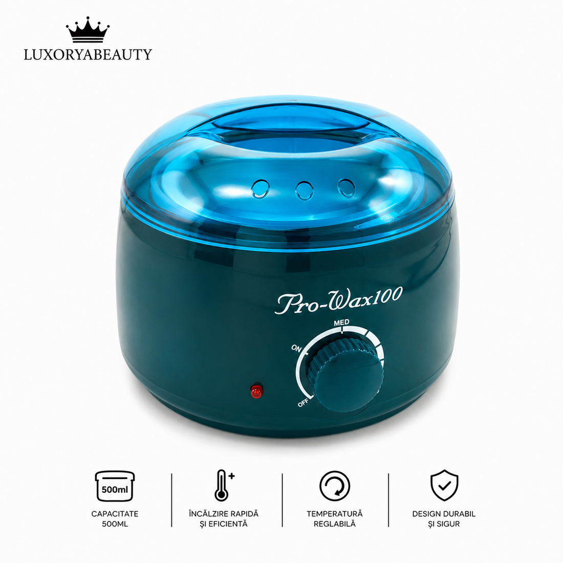 Încălzitor Ceară Profesional Pro Wax 100 Verde – Aparat Epilat 100W pentru Ceară Tradițională, Reglaj Temperatură, Capac Transparent