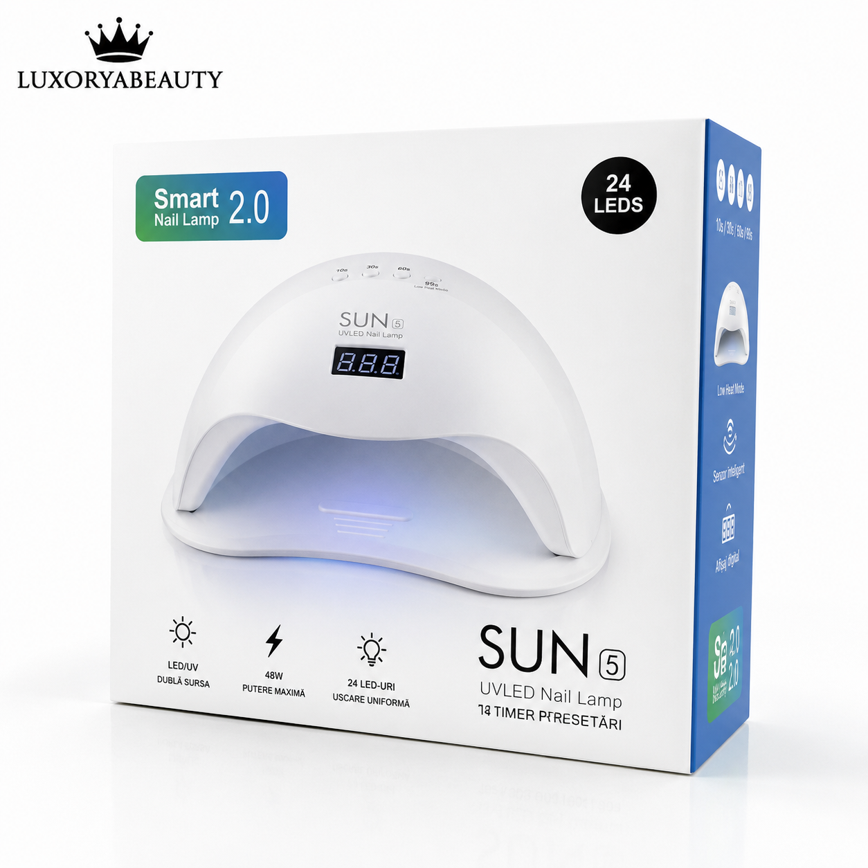 Lampă UV LED SUN5 48W cu Display Digital și 24 LED-uri – Uscare Rapidă pentru Gel UV, Ojă Semipermanentă și Polygel | LUXORYABEAUTY