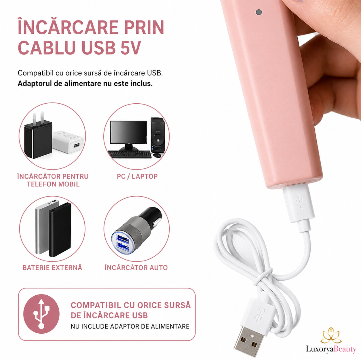 Freza Electrică pentru Unghii Profesională – Manichiură și Pedichiură, 5 Capete, Lumină LED, Încărcare USB, Portabilă | LuxoryaBeauty