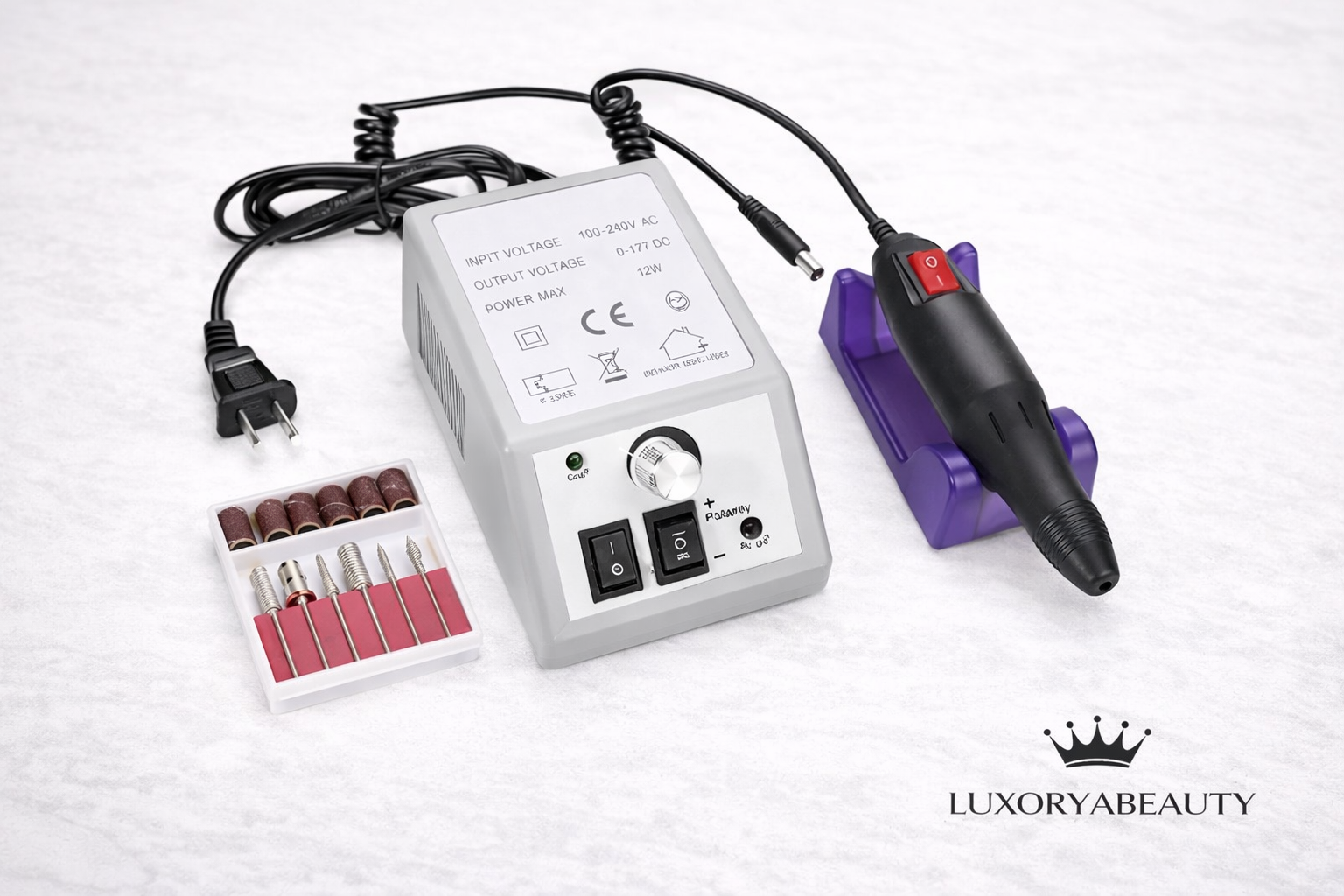 Kit Profesional Freză Unghii cu 6 Capete – Aparat Manichiură & Pedichiură Electric, Compact și Puternic