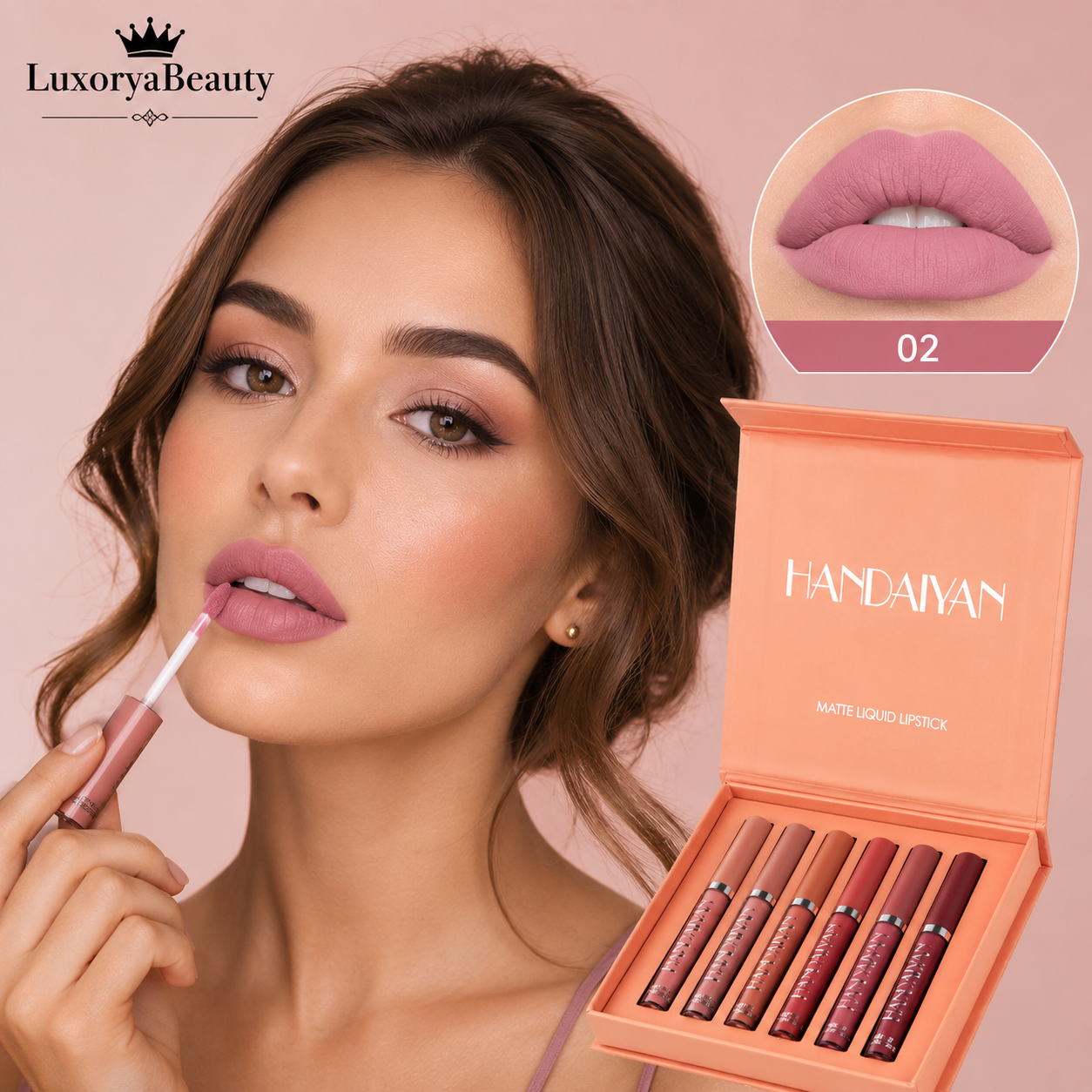 Set Rujuri Lichide Mate Handaiyan 1011B – SET B, 6 Nuanțe Nude & Rose, Rezistente la Transfer