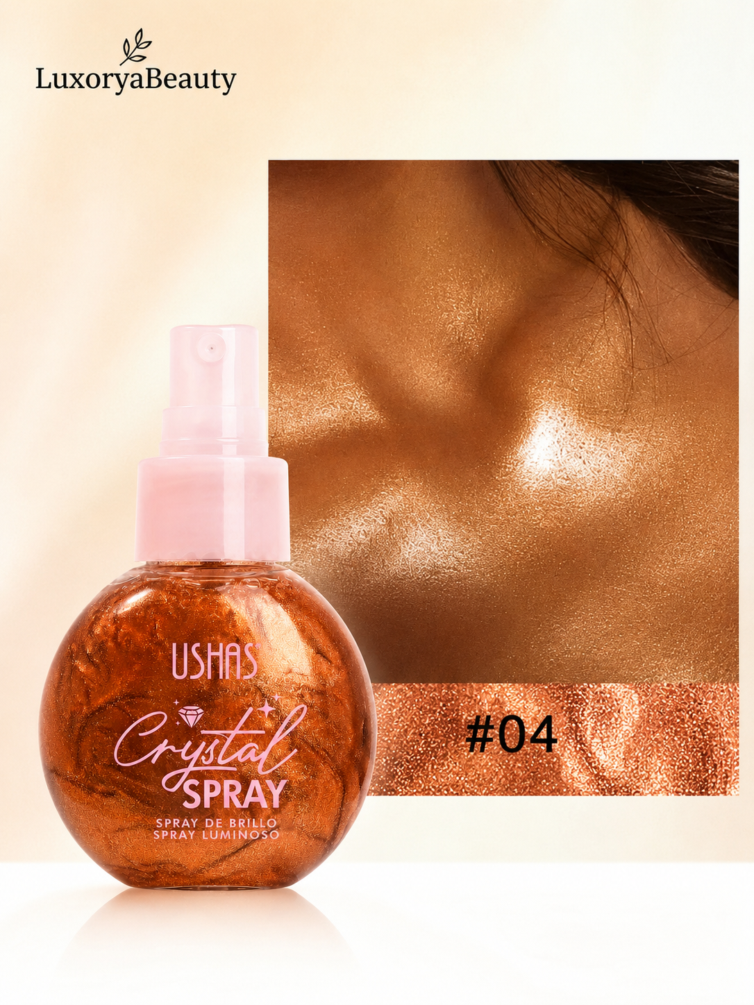 Spray Iluminator Față & Corp 04 USHAS UC103A Crystal Spray – Efect Strălucitor cu Particule Fine Shimmer