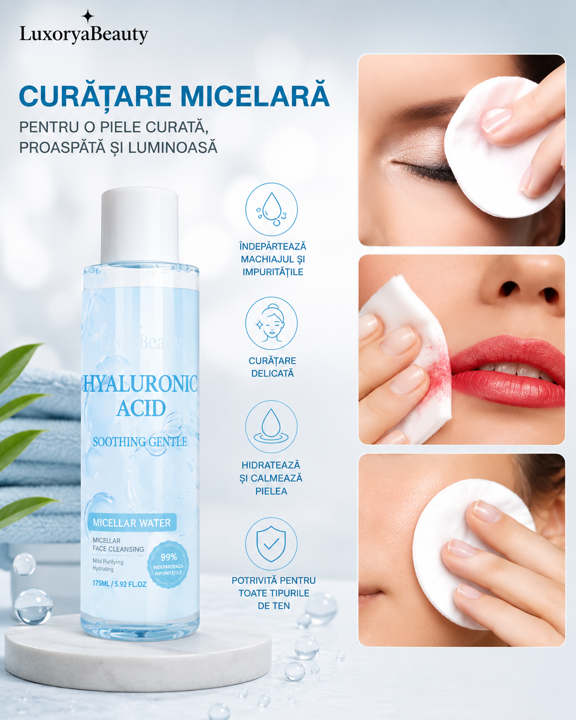 Set 5 Produse Skin Care Premium - Curățare, Demachiere, Hidratare și Îngrijirea Zonei Ochilor