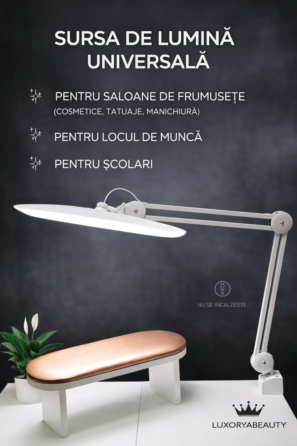 Lampă Profesională Fără Umbre SP-19 24W cu Prindere pe Masă – LED, Braț Reglabil, Lumină Naturală pentru Manichiură & Salon