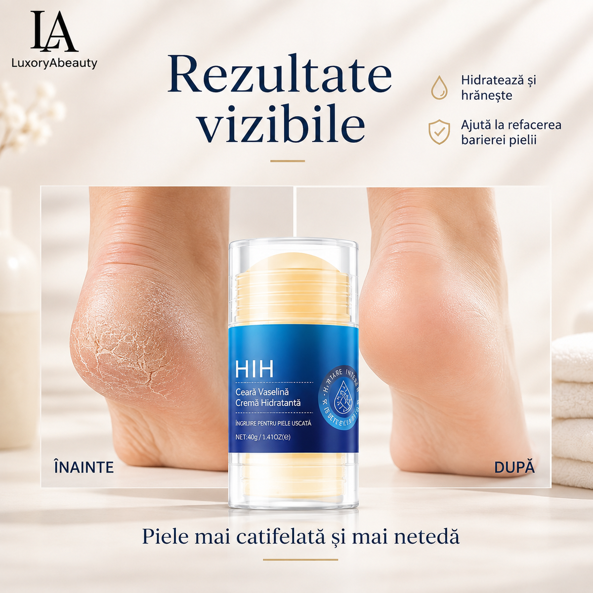 Set 2 Creme pentru Călcâie Crăpate, Mâini și Coate , Hidratare intensă Cu vitamina E și ceară de albine, stick/roll-on, 2x35g