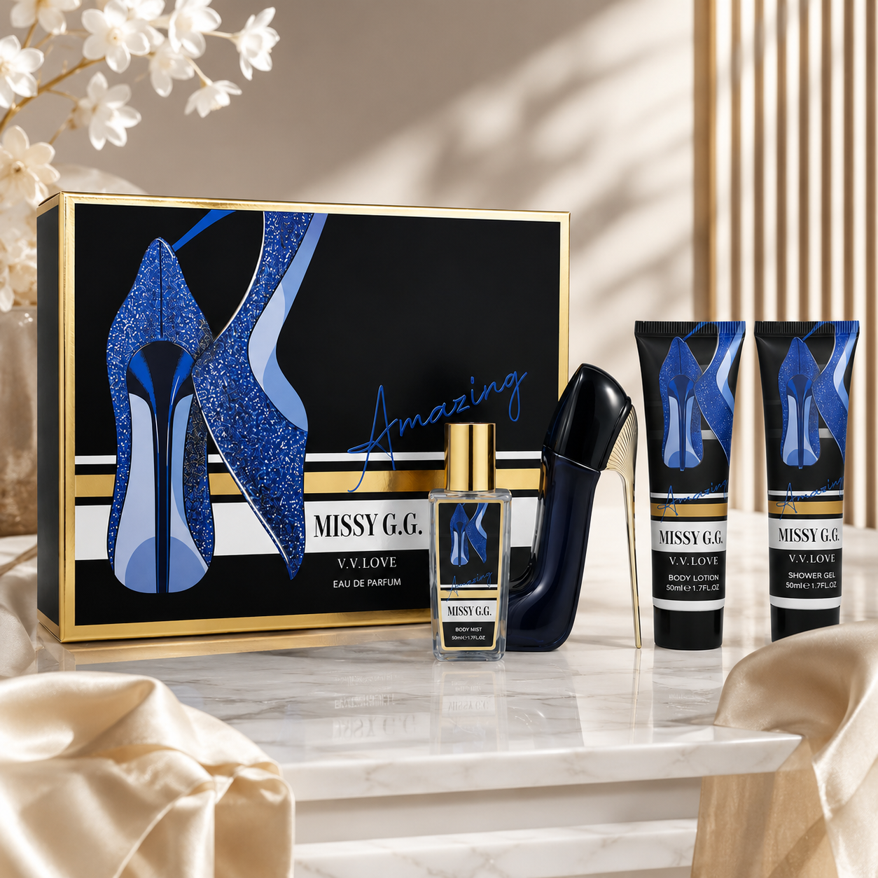 Set  Parfum pentru Femei Amazing Missy G.G. – Body Mist, Loțiune de Corp și Gel de Duș, 4 Piese