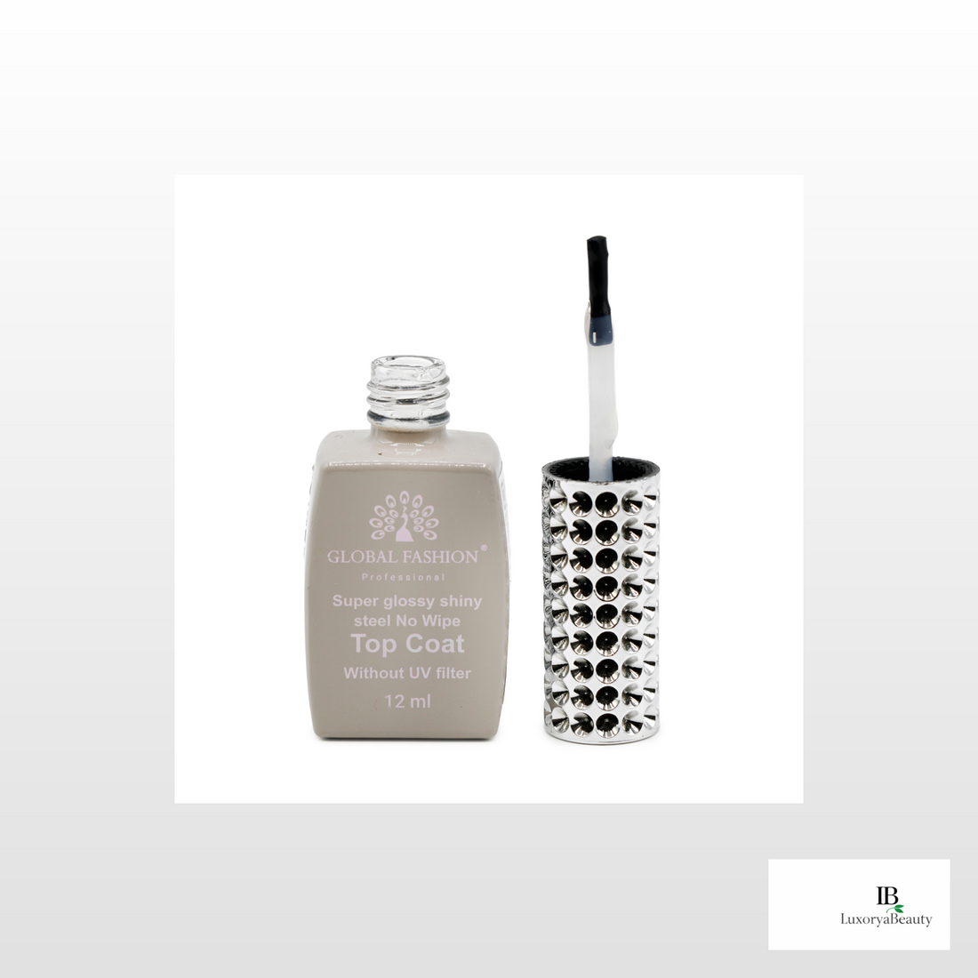 Top Coat Fără UV Global Fashion 12 ml – Super Glossy Shiny, No Wipe, Luciu Intens Profesional pentru Unghii