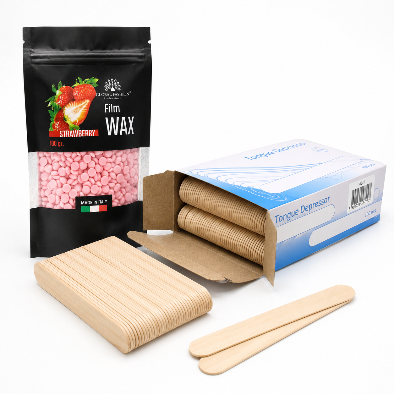 Set Epilare Profesional Pro Wax 100 + Ceară Film Wax Căpșuni 100g + 100 Spatule din Lemn | Kit Complet Epilare Acasă & Salon