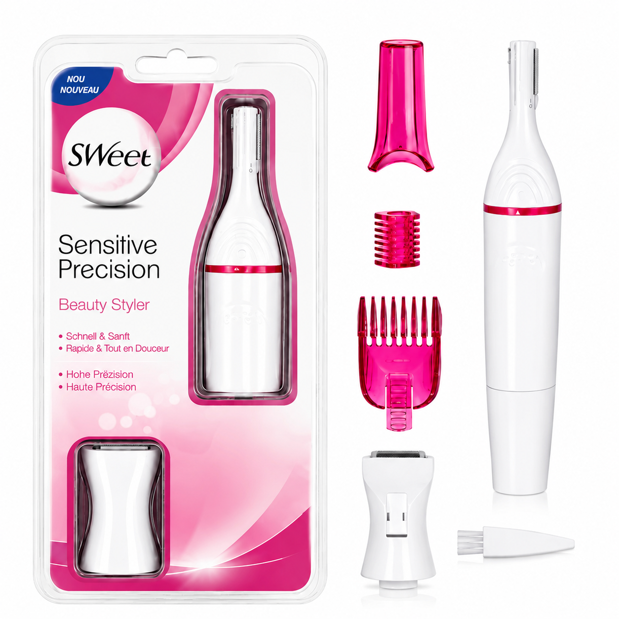 Mini Epilator Portabil SWEET Sensitive Precision 5 in 1 pentru Femei – Aparat pentru Sprâncene, Față, Bikini și Axilă, Compact și Ușor de Utilizat