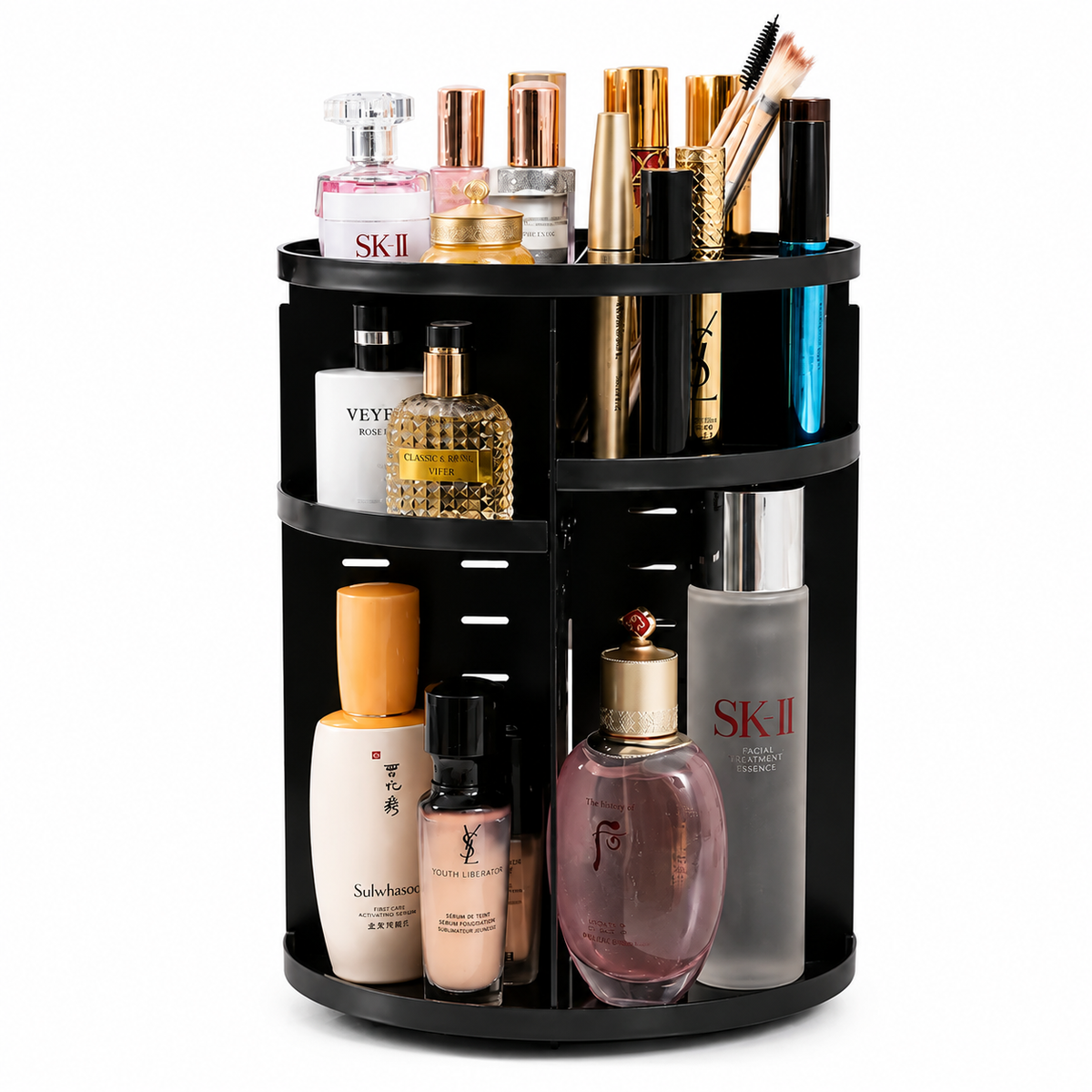 Organizator Cosmetice Rotativ 360° - Suport Multifuncțional pentru Machiaj, Parfumuri, Lacuri de Unghii și Accesorii, Spațios și Practic pentru Baie sau Dormitor
