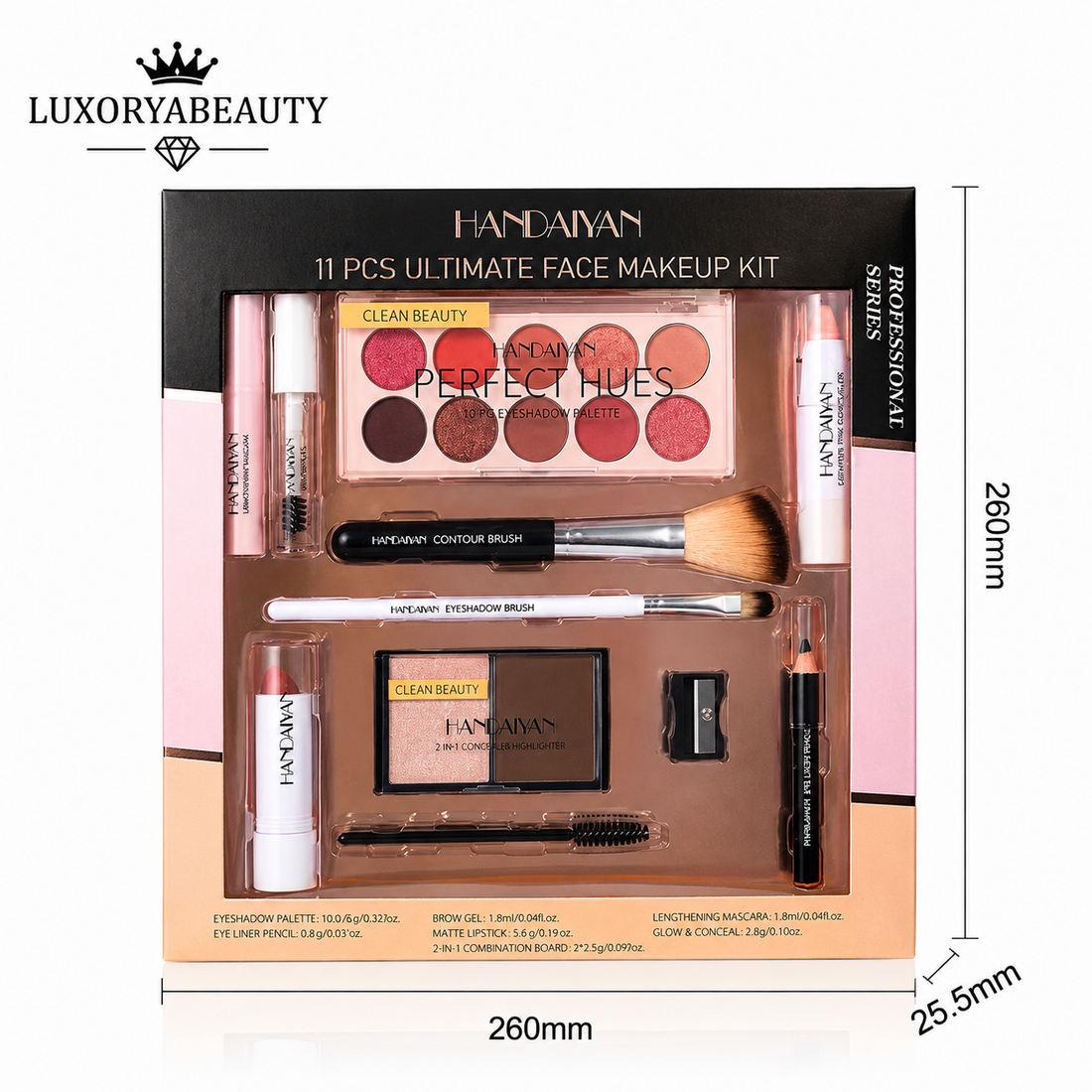 Set Machiaj Complet HANDAIYAN H9010 – 11 Produse Profesionale pentru Machiaj de Zi și Seară | Paletă Farduri, Mascara, Corector, Ruj și Accesorii