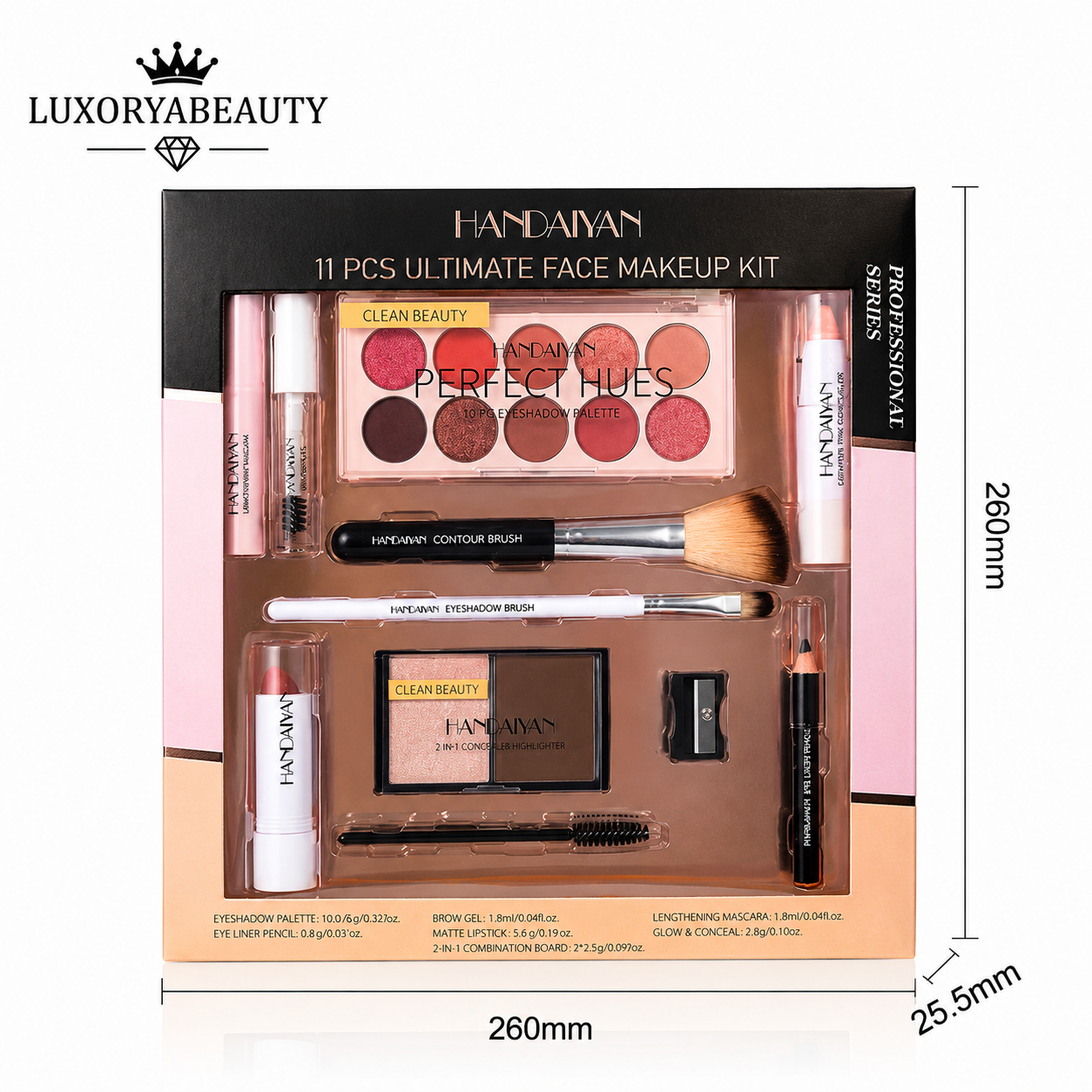 Set Machiaj Complet HANDAIYAN H9010 – 11 Produse Profesionale pentru Machiaj de Zi și Seară | Paletă Farduri, Mascara, Corector, Ruj și Accesorii