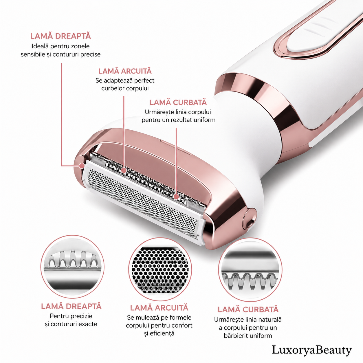 Aparat de Ras Electric 4-în-1 pentru Femei + Ulei de Corp Cadou | Epilator Facial și Corporal Reîncărcabil USB