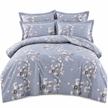 Lenjerie de Pat din Finet, 4 Piese, Model Floral, Gri