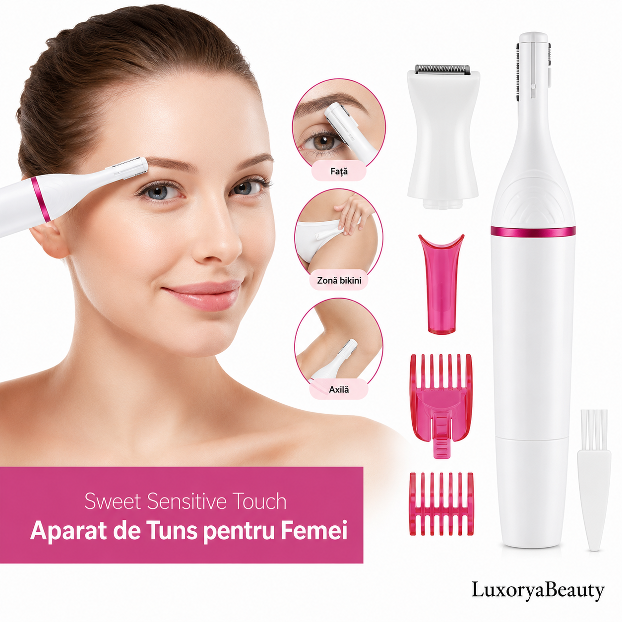 Mini Epilator Portabil SWEET Sensitive Precision 5 in 1 pentru Femei – Aparat pentru Sprâncene, Față, Bikini și Axilă, Compact și Ușor de Utilizat