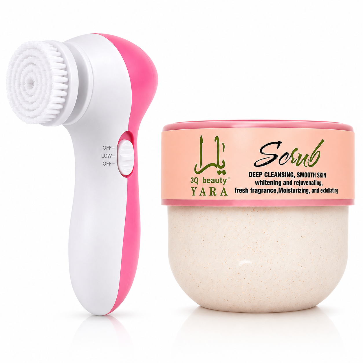 Set Perie Electrică pentru Curățarea Tenului cu 5 Capete + Scrub Facial 3Q Beauty Yara 350 ml – Exfoliere și Îngrijire Profundă