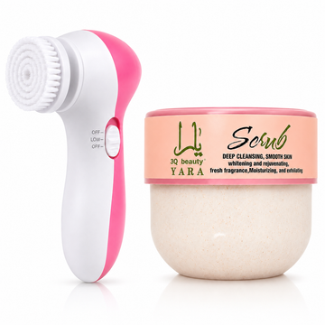 Set Perie Electrică pentru Curățarea Tenului cu 5 Capete + Scrub Facial 3Q Beauty Yara 350 ml – Exfoliere și Îngrijire Profundă