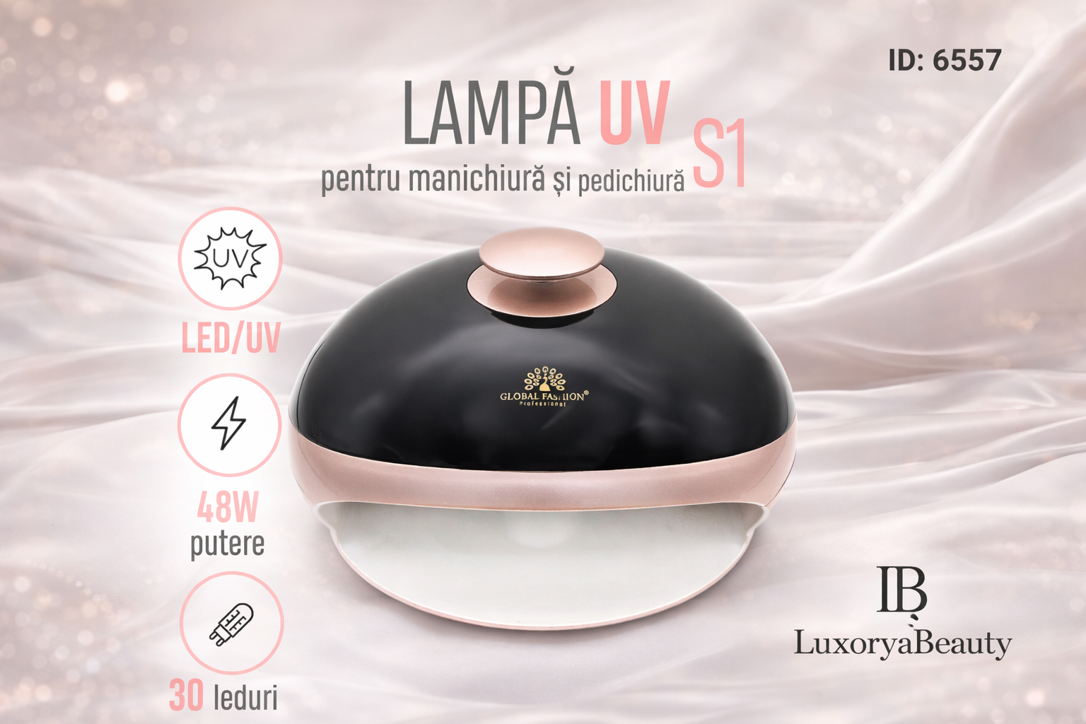 Lampă UV LED unghii 48W Global Fashion S1 – profesională, 30 LED, senzor automat, timer 10/30/60s